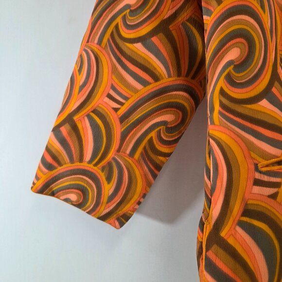 Ladies Asian Frog Button Quilted Blouse Orange Swirl Pattern Size Small Vintage - Picture 5 of 11